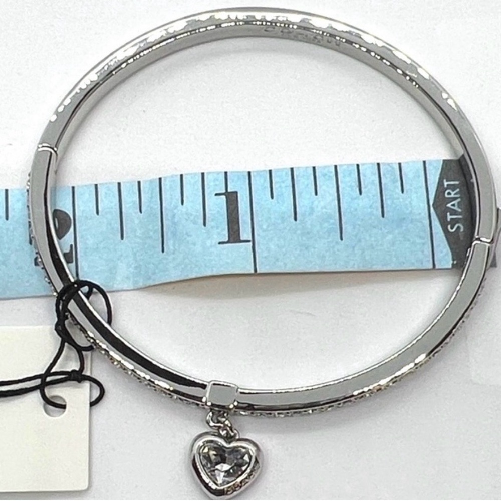Coach Silver Crystal Heart Charm Hinged Bangle Bracelet NWT $125 MSRP & Dust Bag - Picture 11 of 11